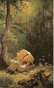 Carl Spitzweg Der Maler auf einer Waldlichtung, unter einem Schirm liegend oil painting picture wholesale